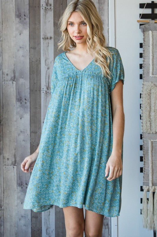 DRESS- FLORAL DEEP V NECK TIE WAIST DRESS