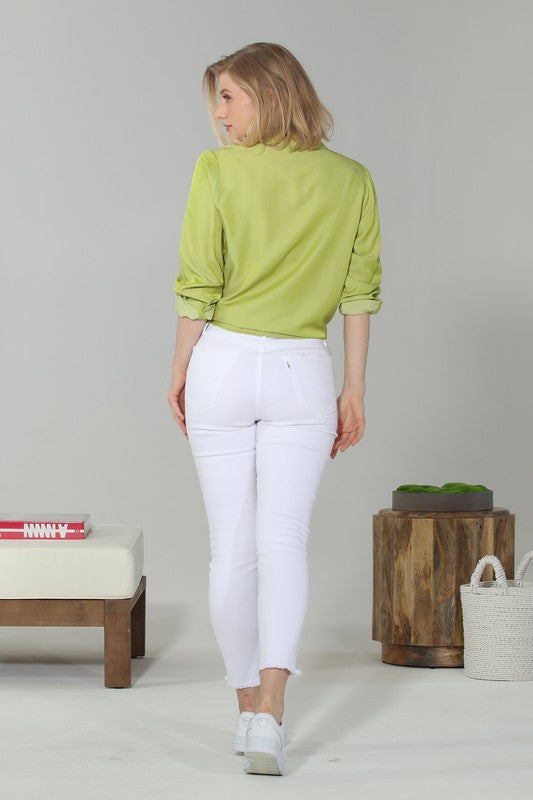 SHIRT- lime green Tencel Long Sleeve Button Front Shirt