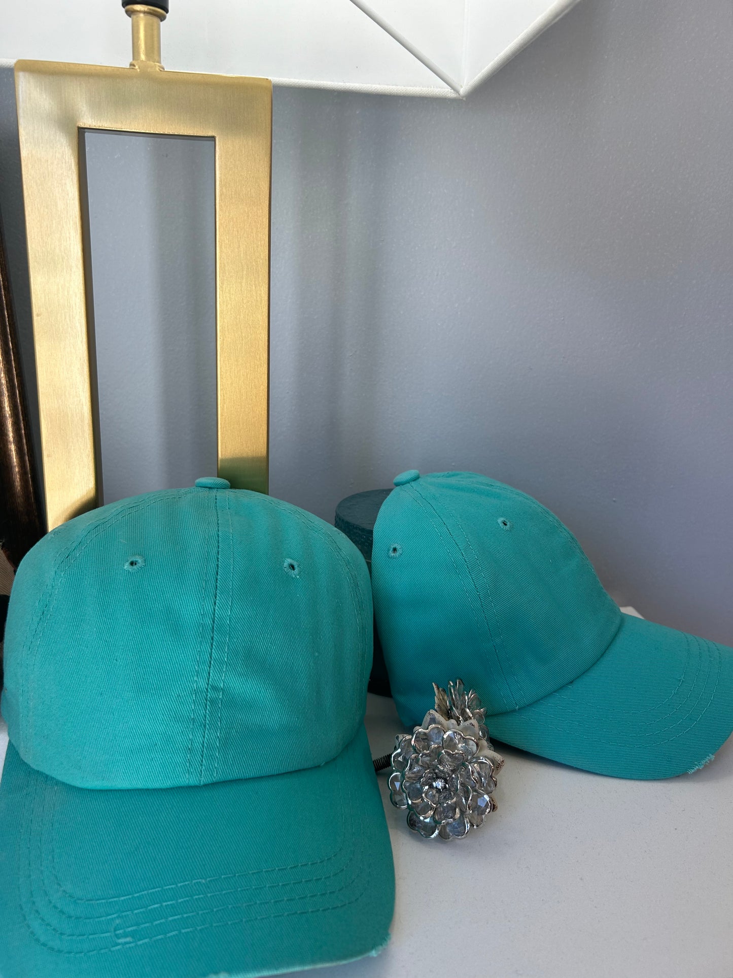 Hat- turquoise distressed baseball cap