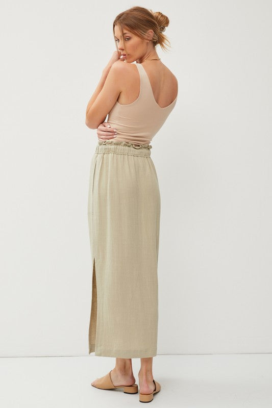 SKIRT- LINEN LIGHT SAND DRAWSTRING SKIRT