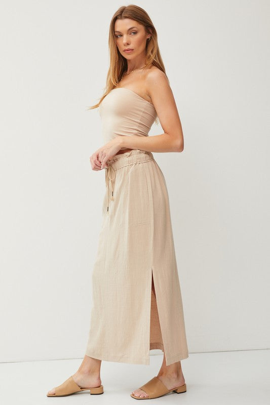 SKIRT- LINEN LIGHT SAND DRAWSTRING SKIRT