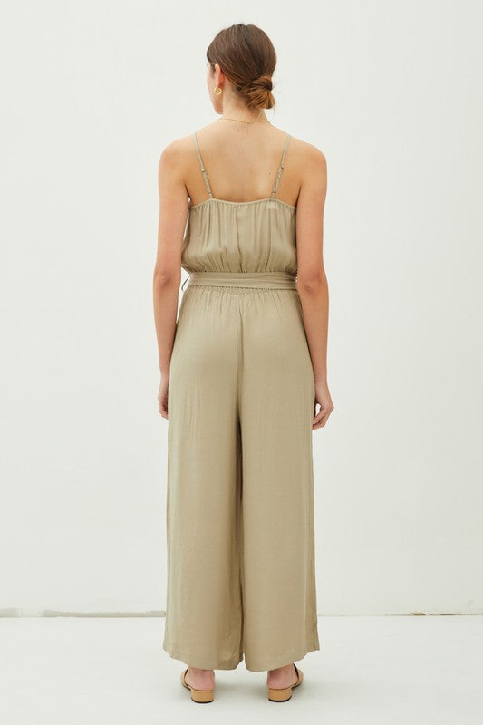 OUTFIT- TIE BELT WIDE LEG CAMI JUMPSUIT