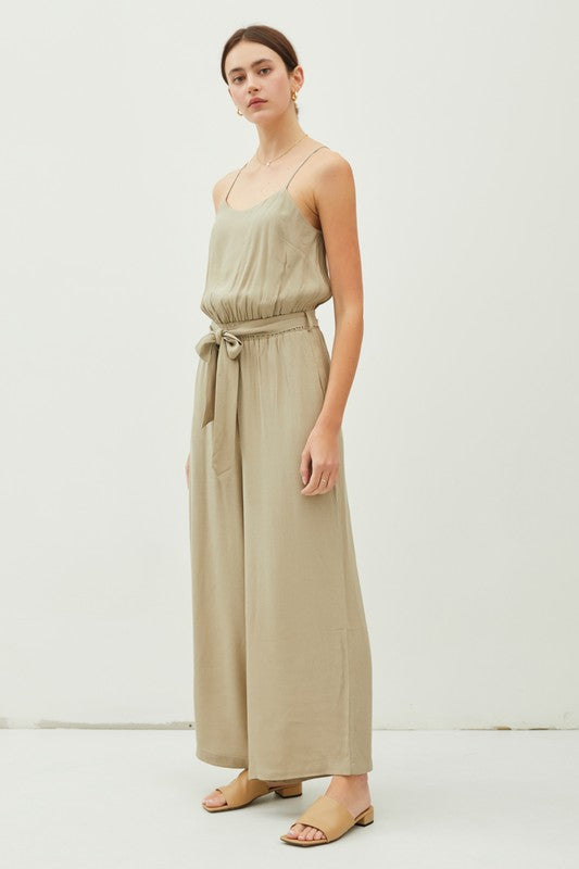 OUTFIT- TIE BELT WIDE LEG CAMI JUMPSUIT