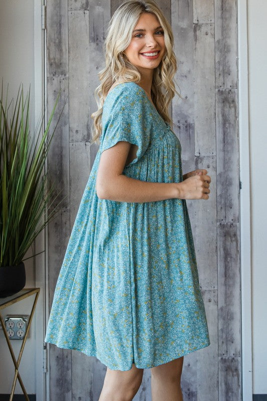 DRESS- FLORAL DEEP V NECK TIE WAIST DRESS