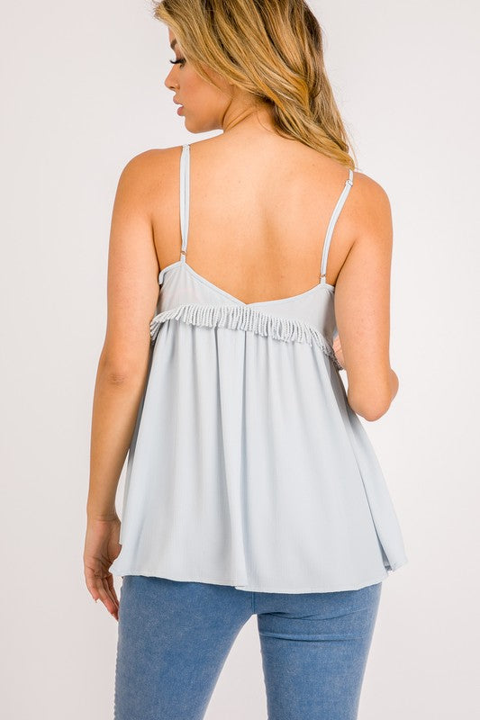 SHIRT- EMBROIDERED STRAP TOP