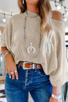 Shirt- Apricot Boatneck Batwing Sleeve Cording Blouse