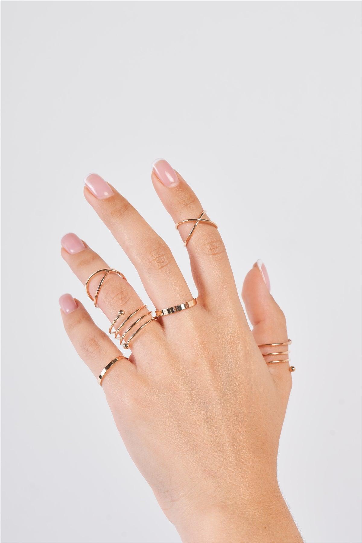 Jewelry- Gold Minimalistic Cross Decor Ring Set of 6 Rings