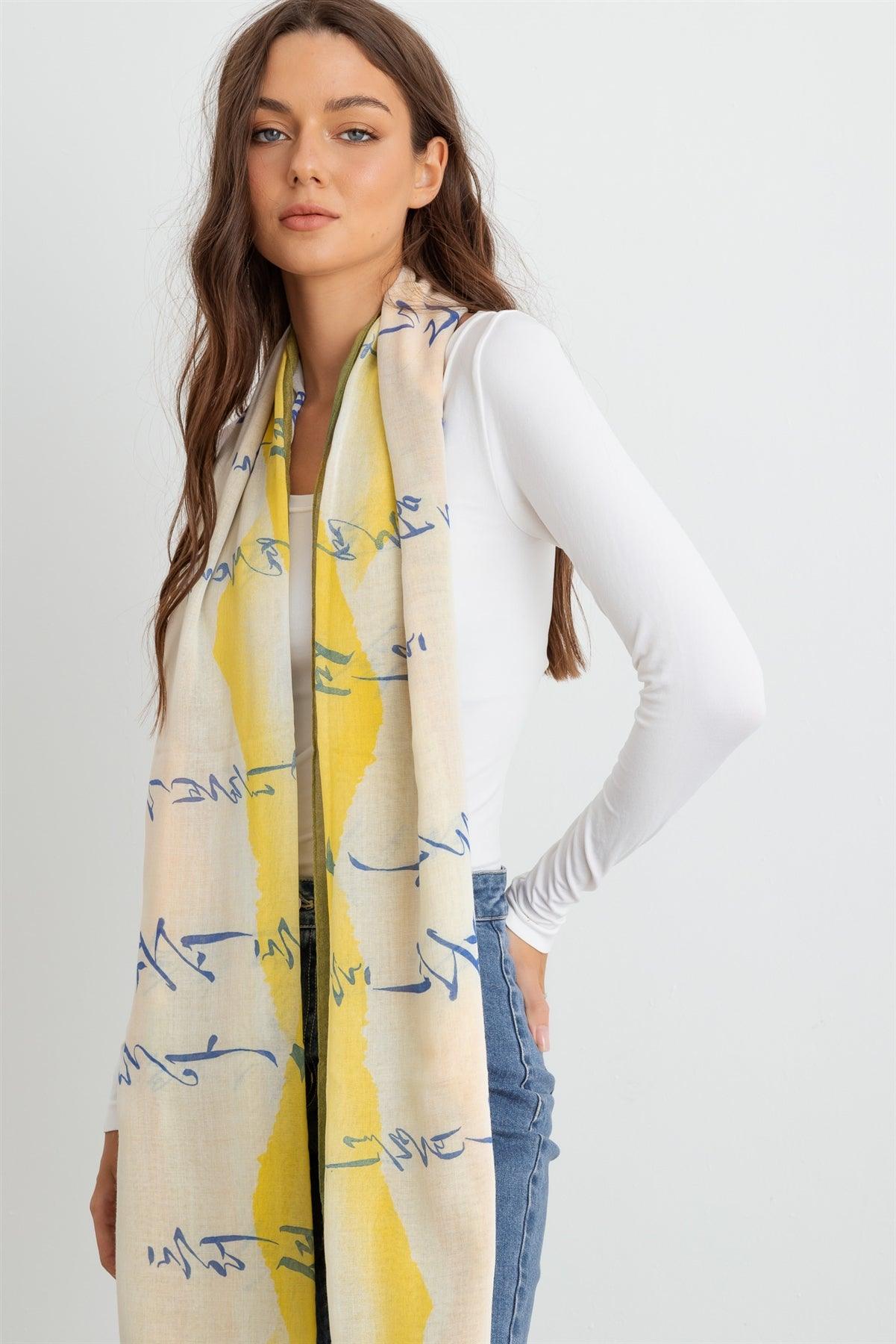 Accessory- Green or yellow Hangul Design Korean Languages Wrap Long Shawl Scarf