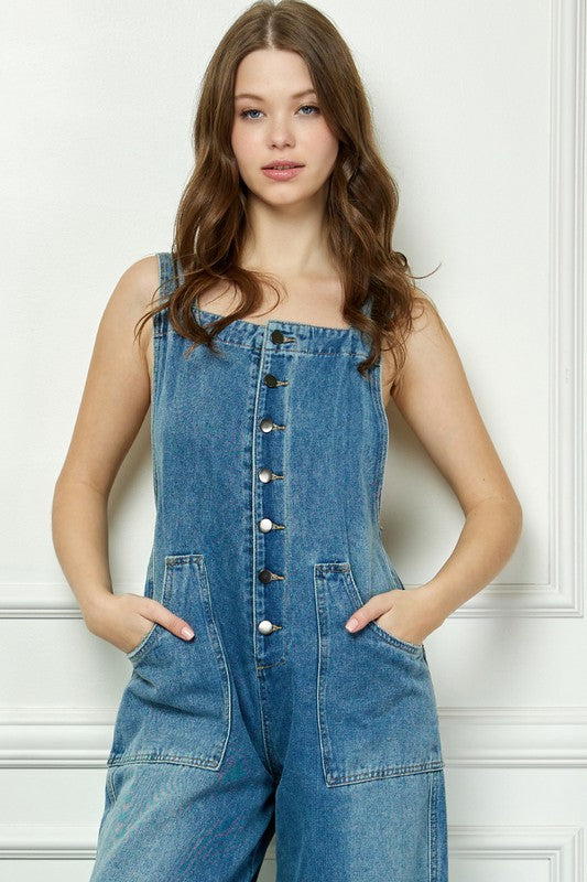 PANTS- Denim Multi Button Fatigue Overall