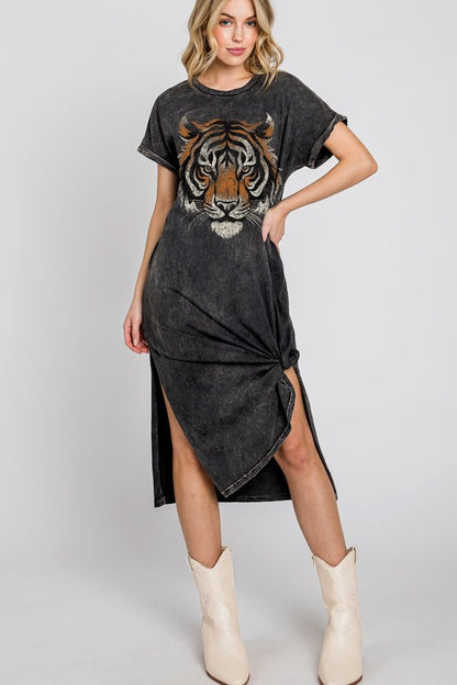 DRESS- TIGER BIG FACE MINERAL GRAPHIC DRESS