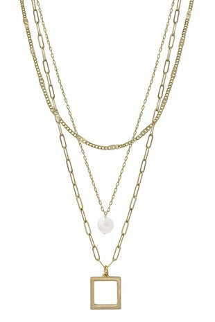 JEWELRY- NECKLACE- LAYERED CHAIN & PEARL
