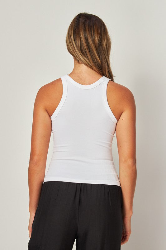 SHIRT- Fine Ribbed Seamless High Neck Tank Top