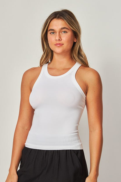 SHIRT- Fine Ribbed Seamless High Neck Tank Top