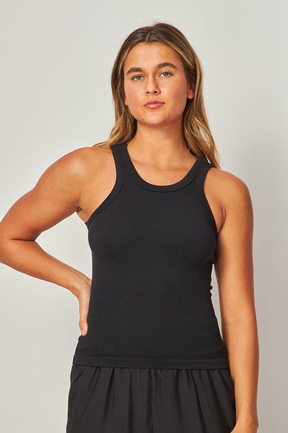 SHIRT- Fine Ribbed Seamless High Neck Tank Top