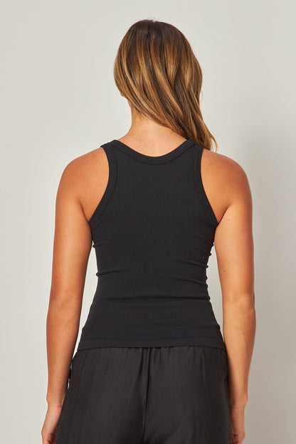 SHIRT- Fine Ribbed Seamless High Neck Tank Top