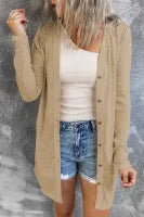 SHIRT- CROCHET BEIGE CARDIGAN SWEATER