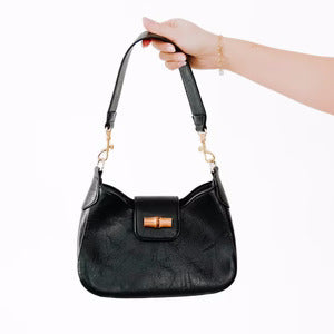 Bag- Black Vegan Leather Bag with Bamboo Closure