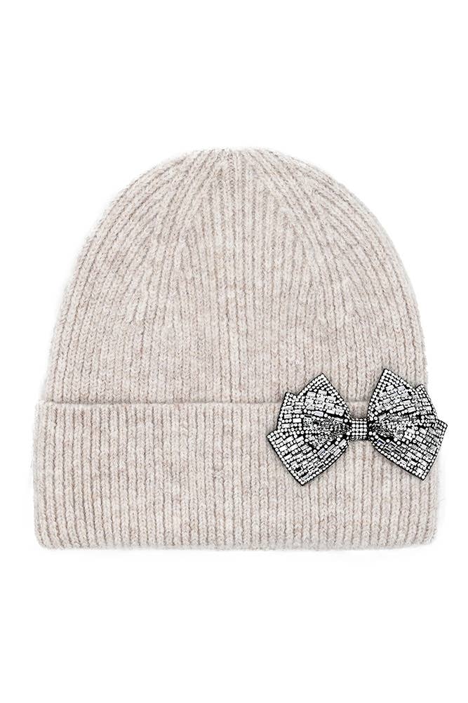 Hat- C.C Rhinestone Bow Cuff Beanie