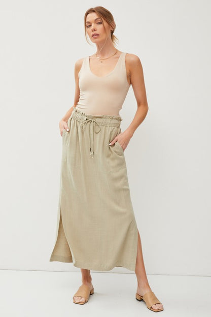 SKIRT- LINEN LIGHT SAND DRAWSTRING SKIRT