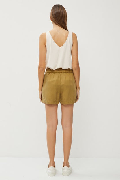 PANTS- SHORTS- MOSS COLORED CLASSIC DRAWSTRING SHORTS