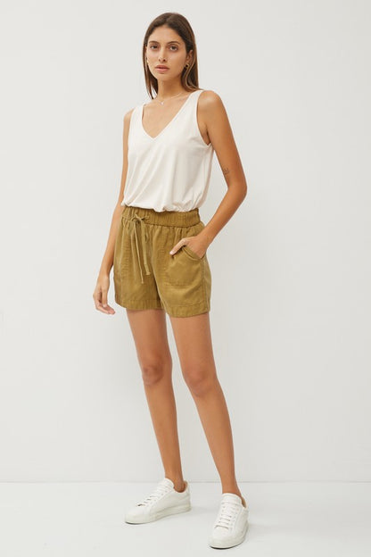 PANTS- SHORTS- MOSS COLORED CLASSIC DRAWSTRING SHORTS