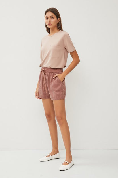 PANTS- SHORTS- MOSS COLORED CLASSIC DRAWSTRING SHORTS