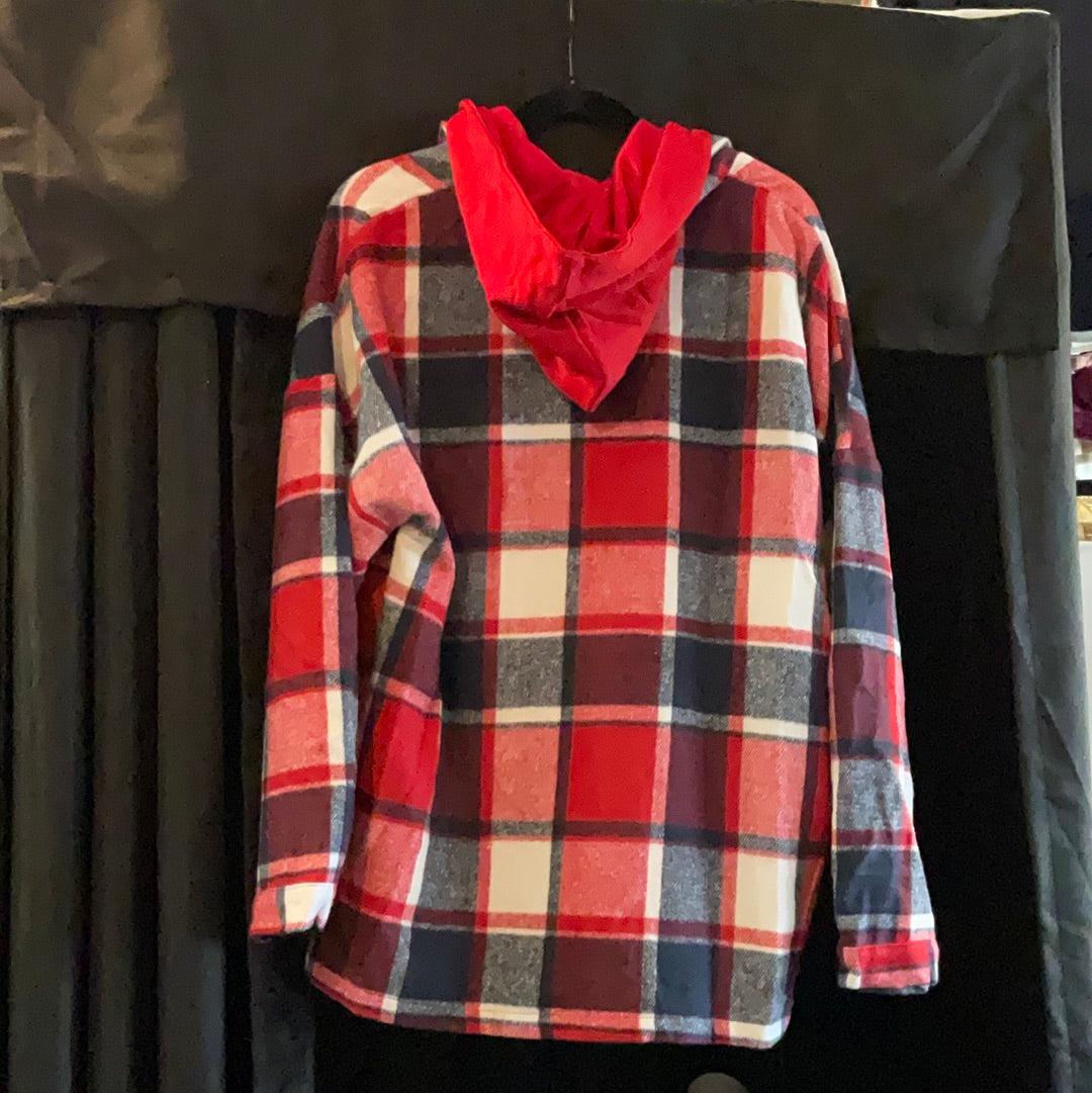 Shirt Red and blue flannel with hoodie