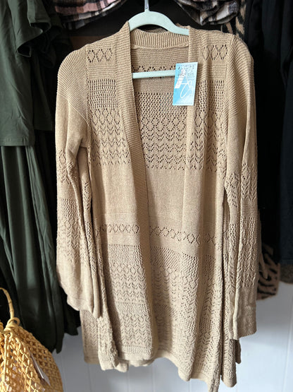 SHIRT- CROCHET BEIGE CARDIGAN SWEATER