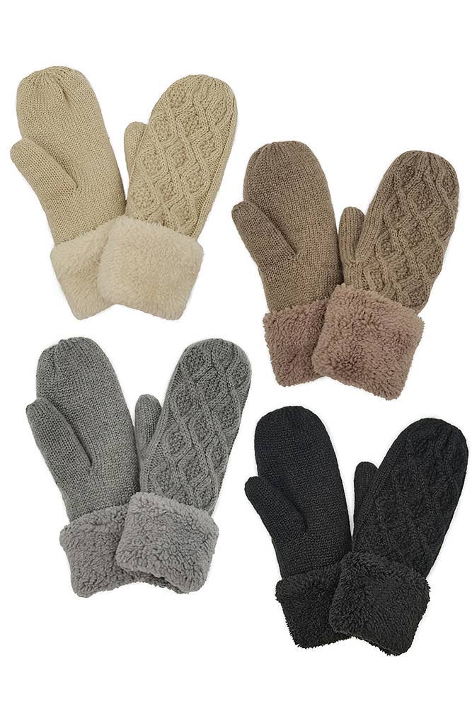 Accessory- Cable Knit Sherpa Mittens