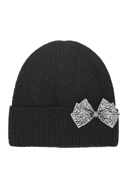 Hat- C.C Rhinestone Bow Cuff Beanie