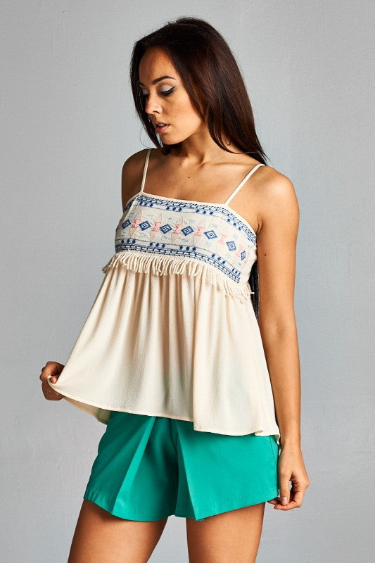 SHIRT- EMBROIDERED STRAP TOP