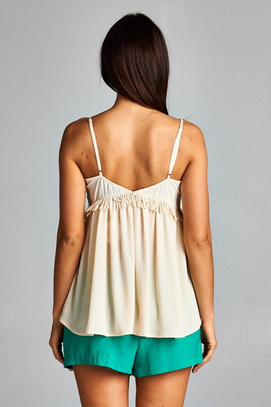 SHIRT- EMBROIDERED STRAP TOP