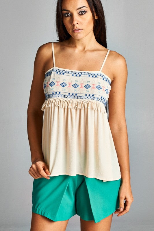 SHIRT- EMBROIDERED STRAP TOP