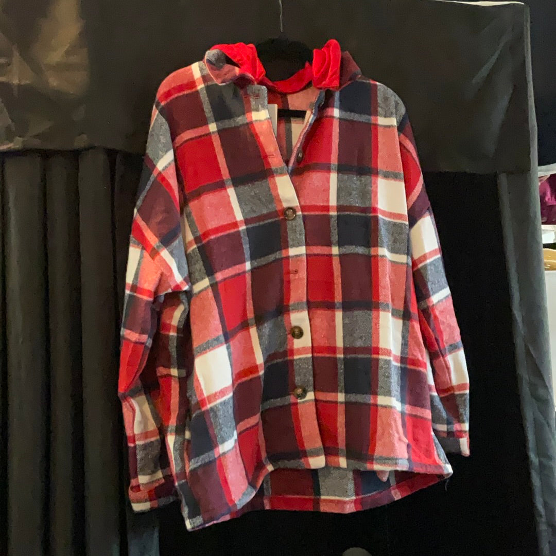 Shirt Red and blue flannel with hoodie