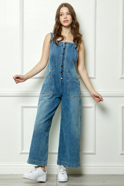 PANTS- Denim Multi Button Fatigue Overall