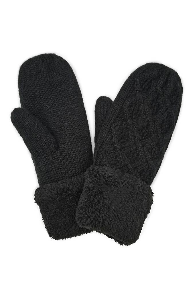 Accessory- Cable Knit Sherpa Mittens