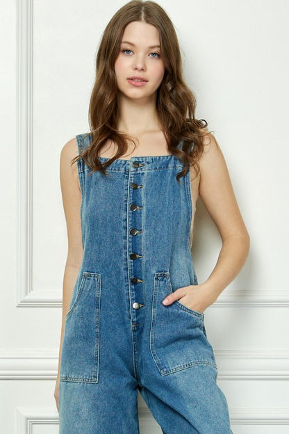 PANTS- Denim Multi Button Fatigue Overall