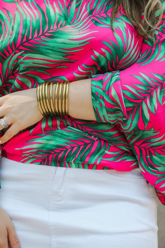 SHIRT- WEEKEND IN CALI TOP- PALM LEAF AND HOT PINK