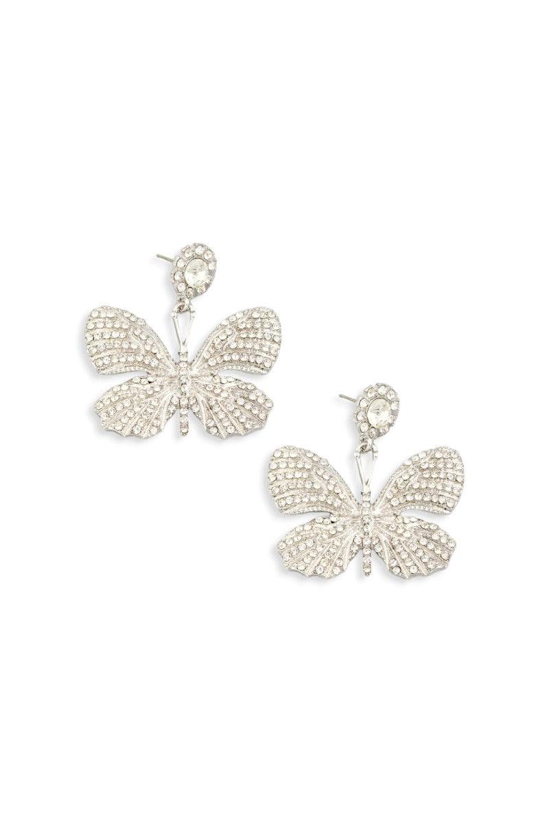 Jewelry- Earrings- Rhinestone Clear Butterfly Earring in silver setting