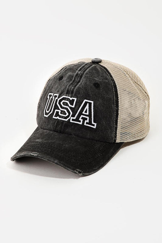Accessory- Hat- Mesh Back USA Destroyed Baseball Cap