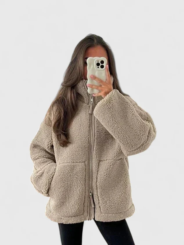 Abigail | High Collar Zip Up Sherpa Jacket Women