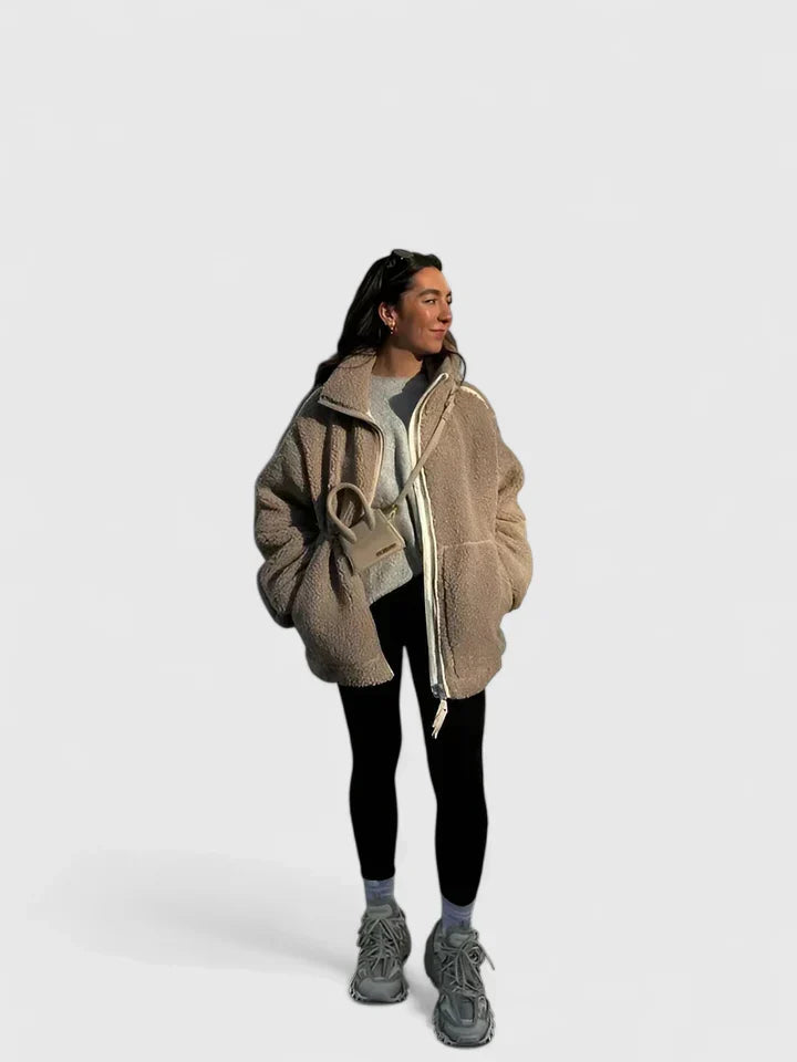 Abigail | High Collar Zip Up Sherpa Jacket Women