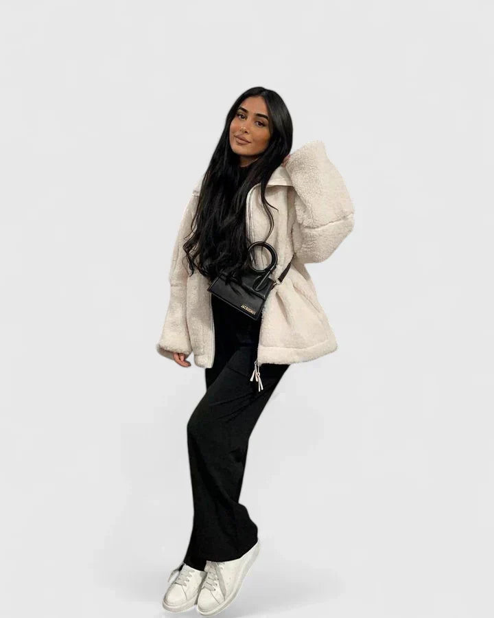 Abigail | High Collar Zip Up Sherpa Jacket Women