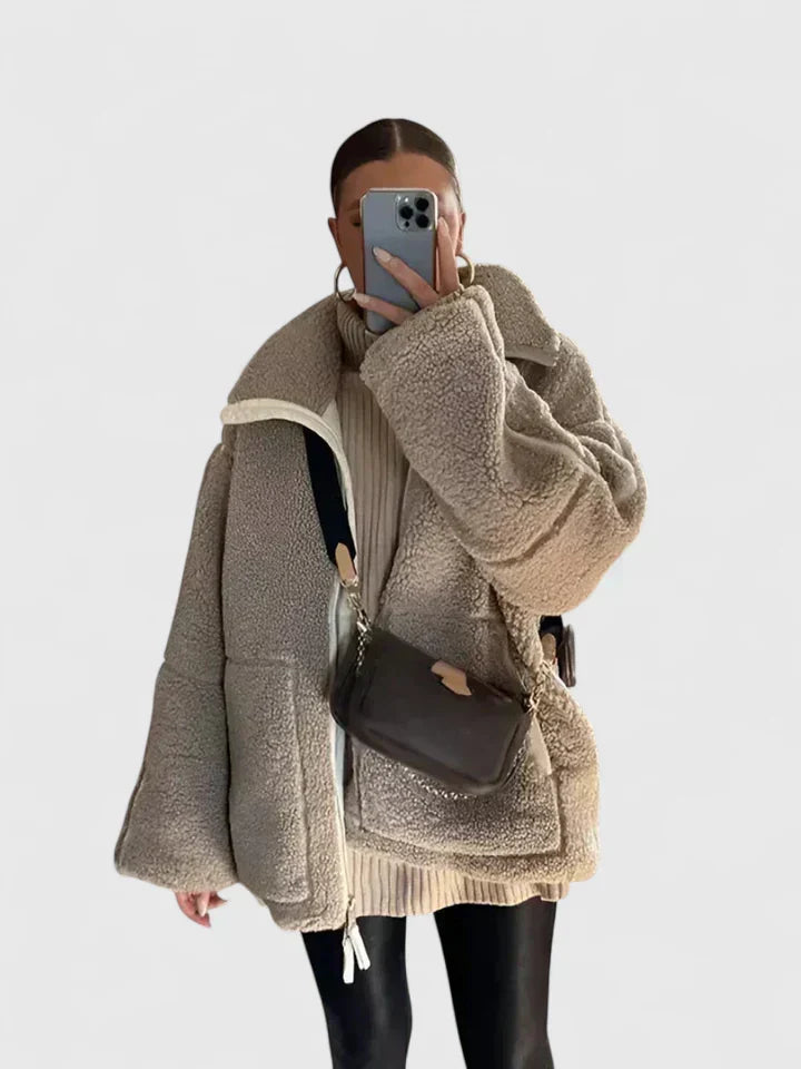 Abigail | High Collar Zip Up Sherpa Jacket Women