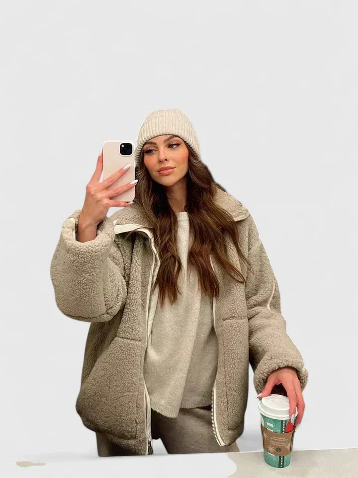 Abigail | High Collar Zip Up Sherpa Jacket Women