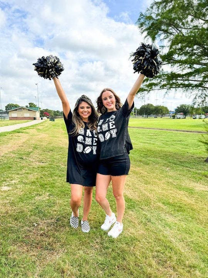 Shirt- 'Game Day' on Black Side Slit Crop Tee