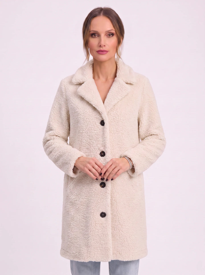 Amber | Classic Longline Button Front Sherpa Jacket Women