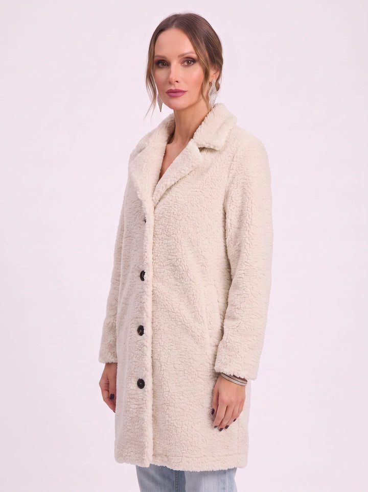 Amber | Classic Longline Button Front Sherpa Jacket Women