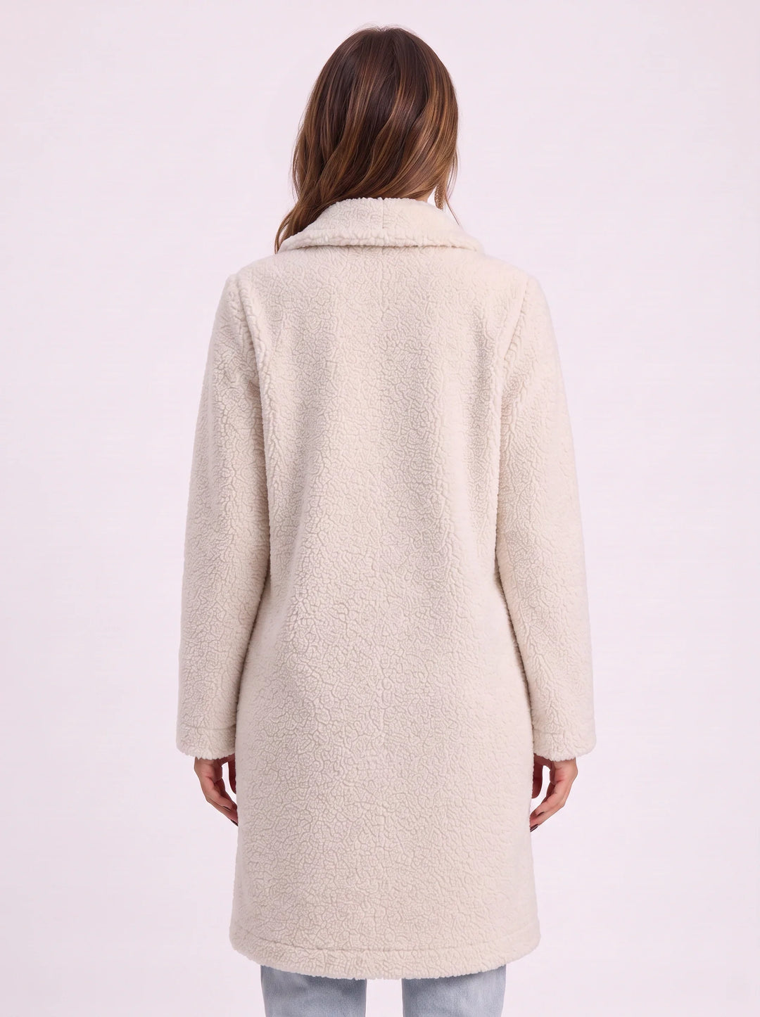 Amber | Classic Longline Button Front Sherpa Jacket Women