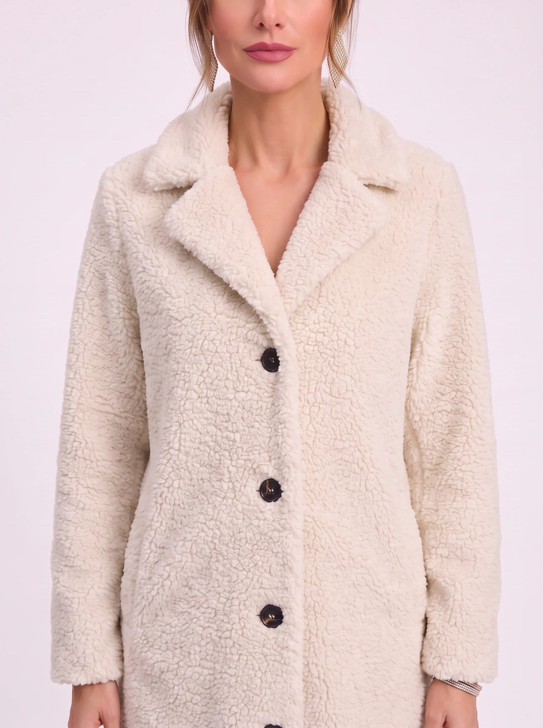 Amber | Classic Longline Button Front Sherpa Jacket Women